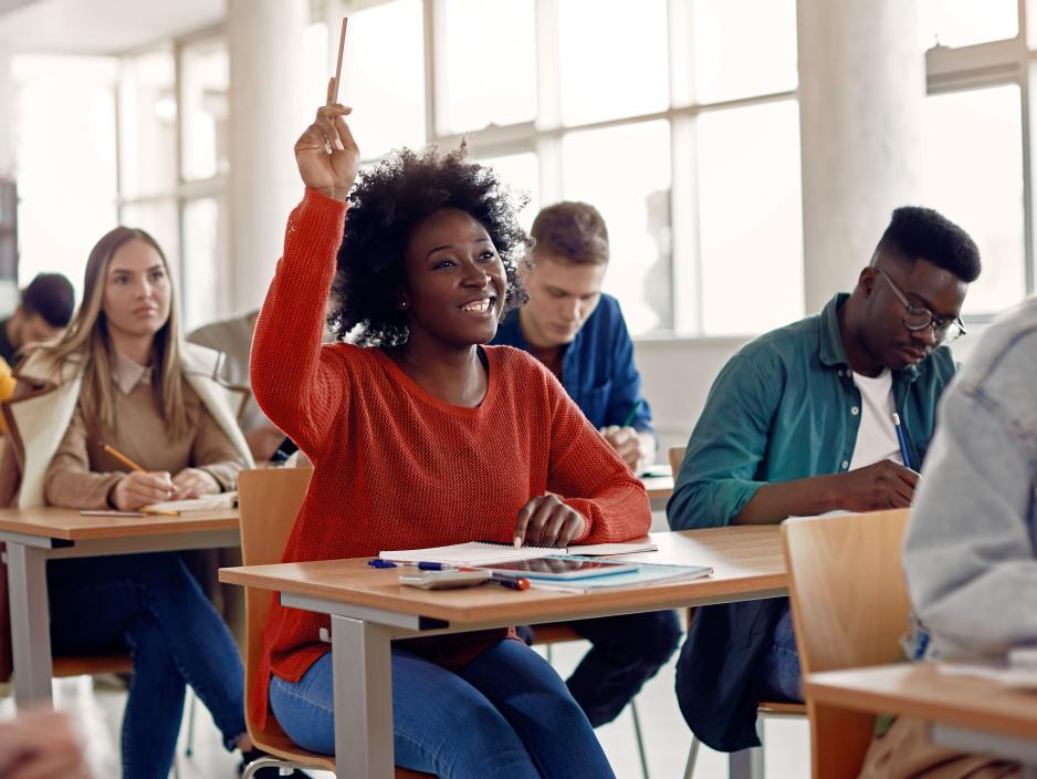 A student participates in a class.